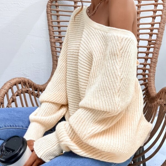 Cozy Cream Open Back Knit Sweater Top - Picture 3 of 4
